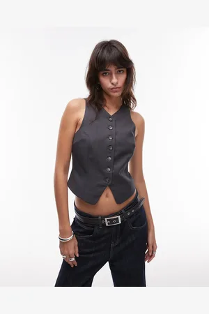 Topshop High neck cropped waistcoat in charcoal