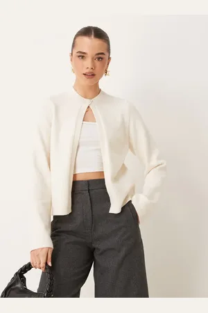 Gina Tricot Knitted cardigan with one button detail in cream