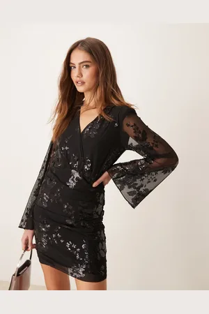 Gina Tricot Mini dress with wrap front in with textured shimmer jacquard floral pattern