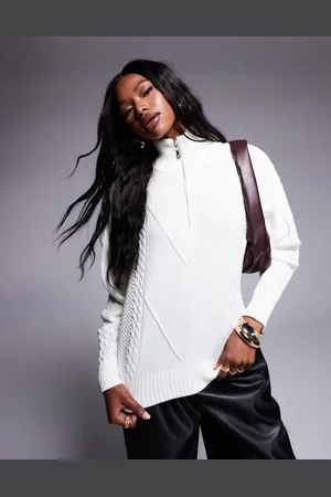 Missyempire Cable knit half zip jumper in cream
