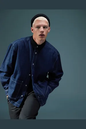 ASOS Boxy oversized denim shirt with cord collar in indigo wash