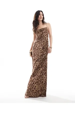 Object Satin low cross back maxi dress in tonal leopard print