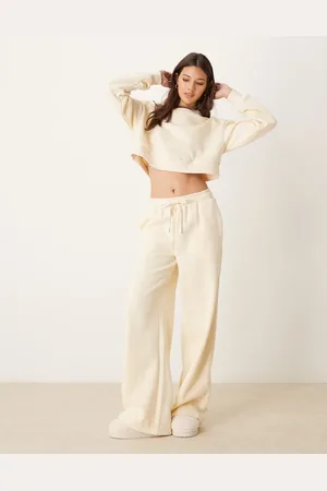 Urban Threads Lounge sporty wide leg jogger in cream