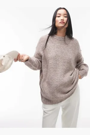 Topshop Knitted exposed contrast seam oversized jumper in oat