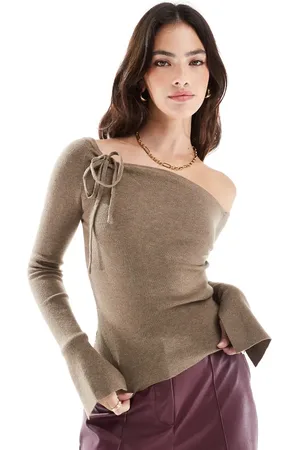 Cotton On Cotton On everfine asymmetric long sleeve pullover knit in mocha marle