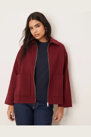 ASOS Wool look zip through jacket with pockets in burgundy