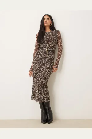 Gina Tricot Long sleeve midi mesh dress in leopard print