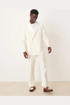 ASOS Wide leg tuxedo suit trousers in cream texture