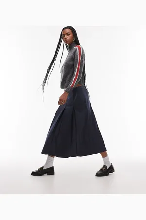 Topshop Box pleat midi skirt in check print