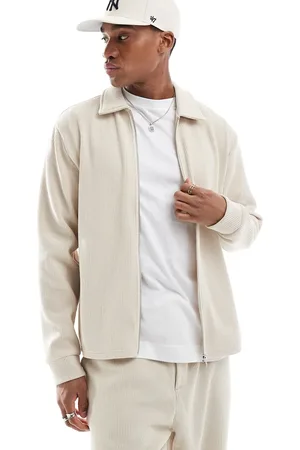 JACK & JONES Co-ord ribbed zip shacket in ecru