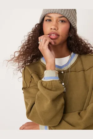 Free People Rio contrast trim cropped sweat in khaki