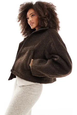 ASOS Funnel neck boucle bomber jacket in chocolate