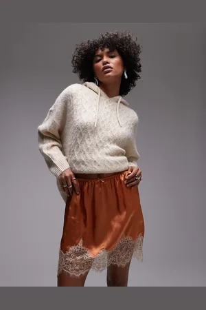 Topshop Satin lace petticoat in rust with tea-stained lace