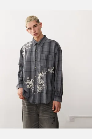 Reclaimed Oversized check shirt with embroidery