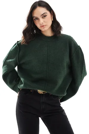 ASOS Crew neck knitted jumper with exposed seams in forest
