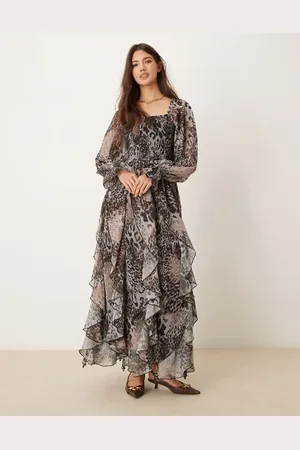 Miss Selfridge Ruffle hem maxi dress in animal print