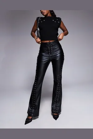 River Island Faux leather lace up trouser in