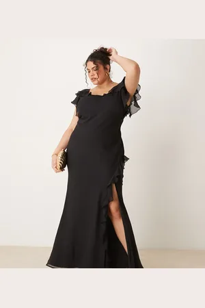 ASOS ASOS DESIGN Curve ruffle flutter sleeve maxi dress with side split in
