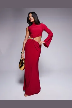 ASOS One sleeve trim front twisted maxi dress in red