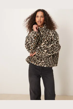 ASOS Leopard borg hoodie in neutral