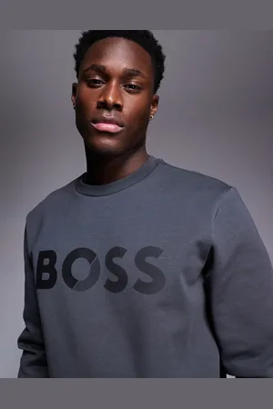 HUGO BOSS Salbo Tape Logo sweatshirt regular fit in dark CO-ORD