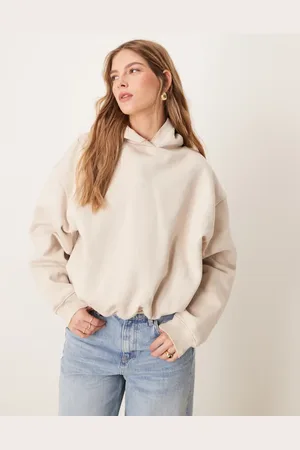 ASOS Hoodie with bubble hem detail in stone