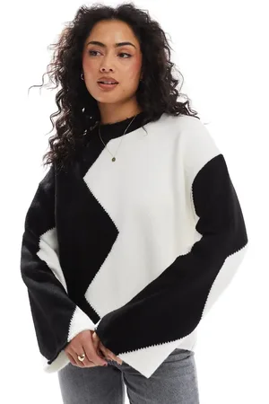 ASOS Colour block knitted jumper in black and ecru