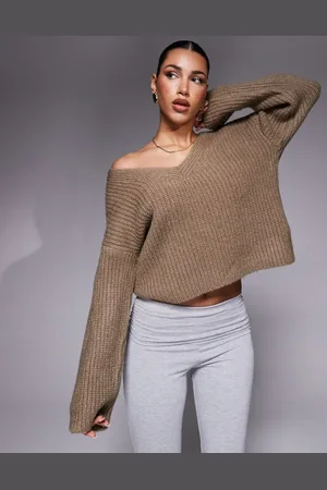 ASOS Oversized knitted v-neck jumper in mocha
