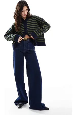ASOS Knitted v neck cardigan in navy and green stripe