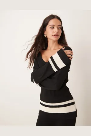 Pretty Lavish V neck contrast knit jumper co-ord in