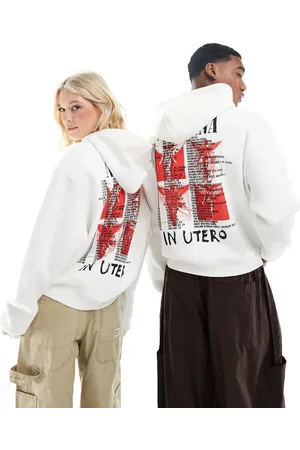 ASOS Unisex boxy oversized license hoodie with Nirvana prints in off white