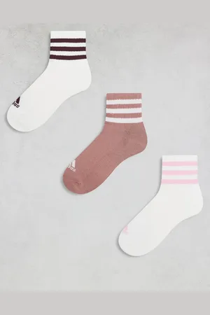 adidas Adidas Training Essential 3 stripe mid socks in white and clay 3 pack