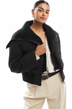 ASOS Knitted collar puffer jacket in black