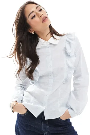 Miss Selfridge Frill poplin pinstripe shirt