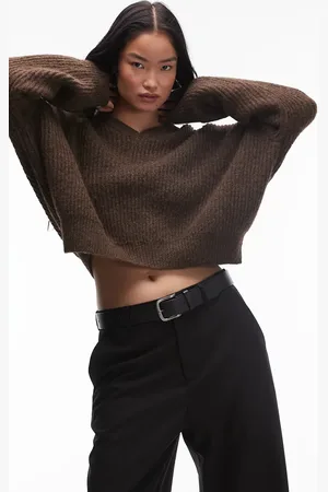 Nialaya Freya chunky knitted v-neck jumper in marl
