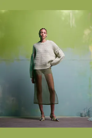 ASOS Knitted balloon sleeve jumper in stitch in sage
