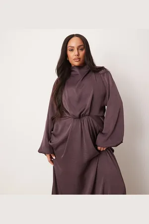 ASOS ASOS DESIGN Curve draped blouson sleeve satin maxi dress in mauve