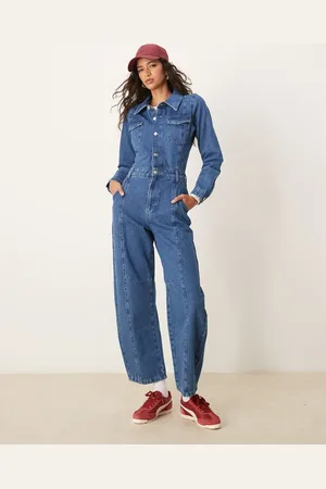ASOS Denim barrel leg long sleeve jumpsuit in indigo