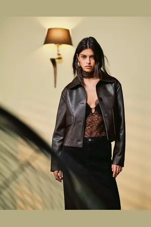MANGO Faux leather button up jacket in