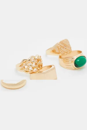 ASOS 5 pack mixed signet ring set with stone in tone