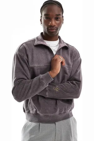 Native Youth Heavy wash quarter zip sweatshirt in brown