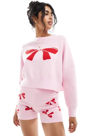 Cotton On Cotton On novelty knitted jumper in checkered bow co-ord