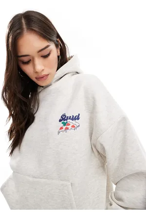 Pull&Bear STWD pizza graphic oversized hoodie in marl