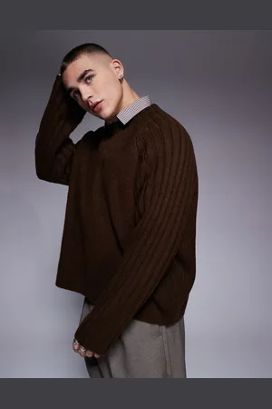ASOS Super oversized boxy fit knitted crew neck jumper with wide rib sleeves in