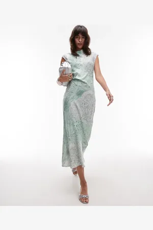 & OTHER STORIES Bias cut satin midi dress with drape detail in oil print