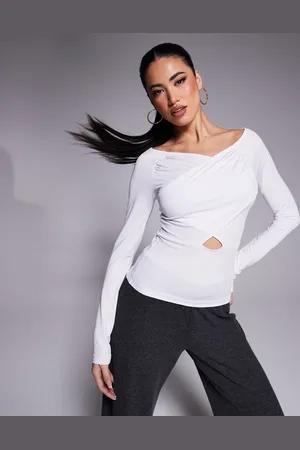 ASOS Cross over long sleeve yoga top in ivory