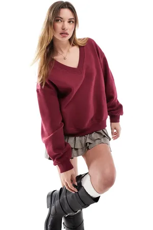 Bershka V-neck sweatshirt in burgundy