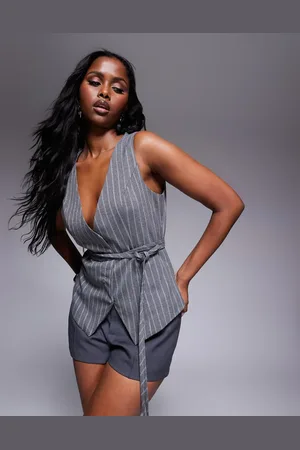 In The Style X Natalya Wright exclusive tailored pinstripe tie waist waistcoat in