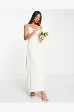 VILA Satin cowl neck cami maxi dress in cream