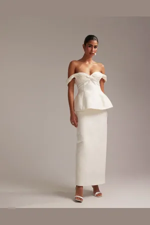 ASOS Ruched off shoulder structured midaxi wedding dress in ivory